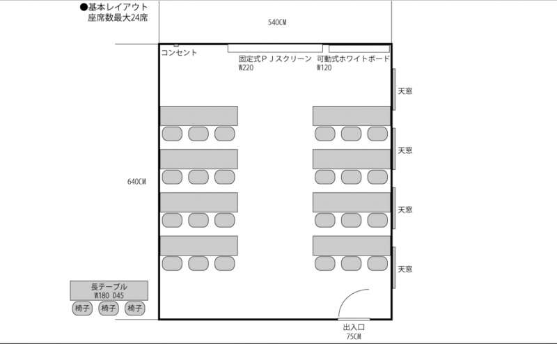 基本レイアウト　座席数3名掛け最大24席