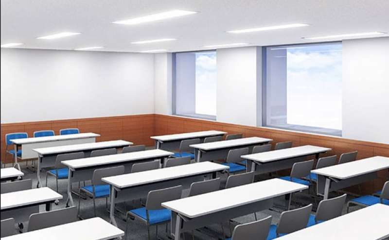 通常レイアウト例。小会議室C-1ではスクール形式2人掛けでお座りいただけます