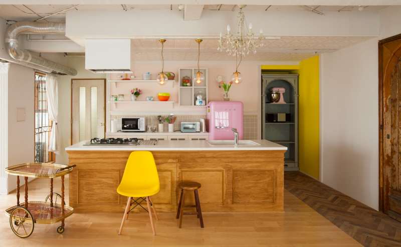 調理器具,カトラリー等は完備(貸し出し無料) 幅広アイランドキッチン