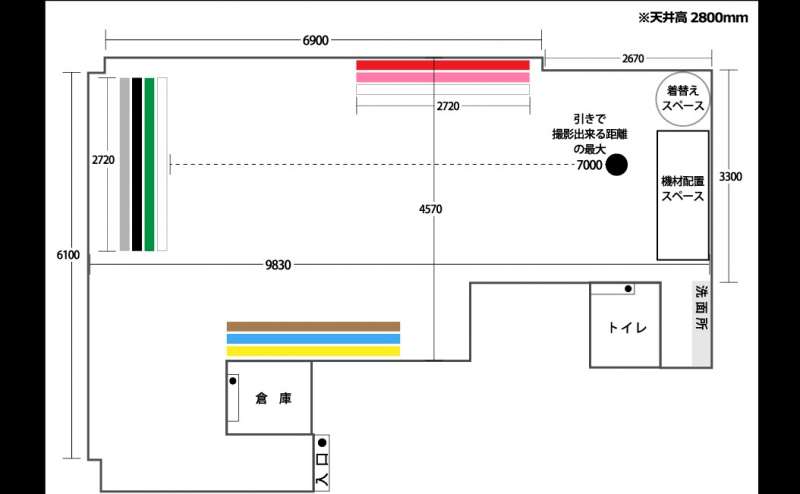 スタジオ内の図面です。１フロアで広々とした使いやすいスタジオです。