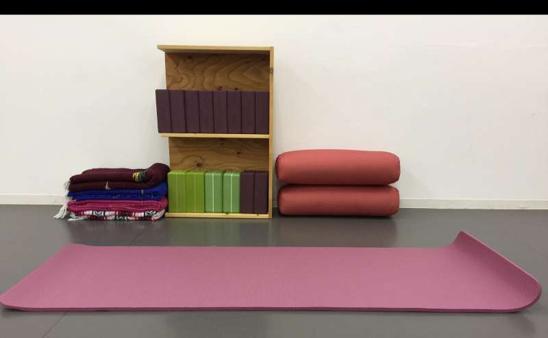 ヨガマットはレンタル料200円でお使いいただけます。その他の補助具は無料でお使いいただけます。