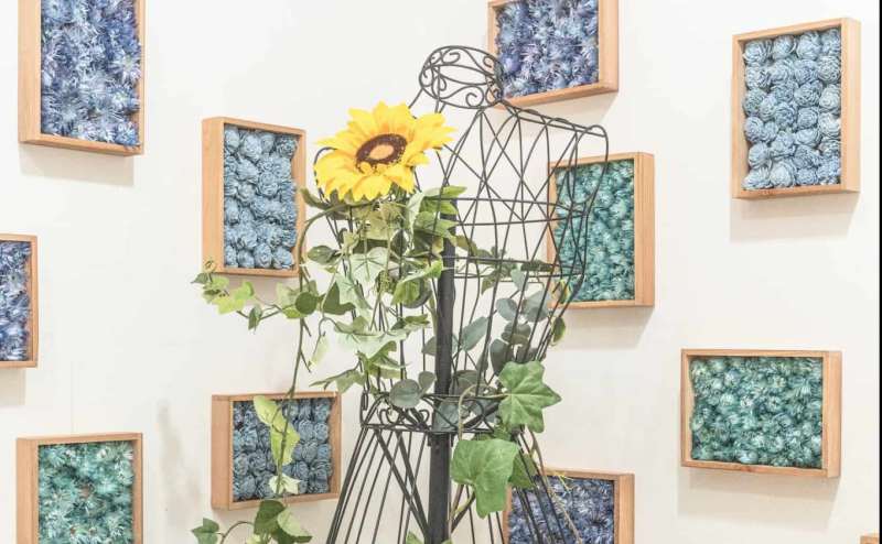 針金のトルソーとひまわり。小道具の組み合わせは自由です。個性が生きるフォト作りに