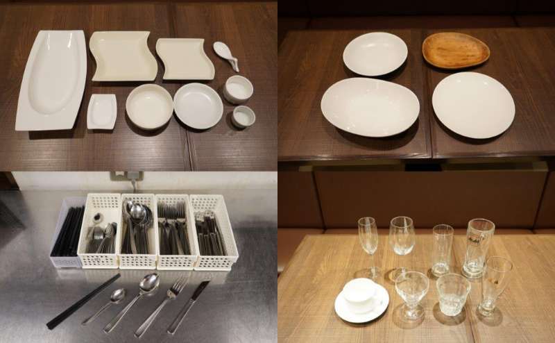 各種食器、グラス、カトラリー