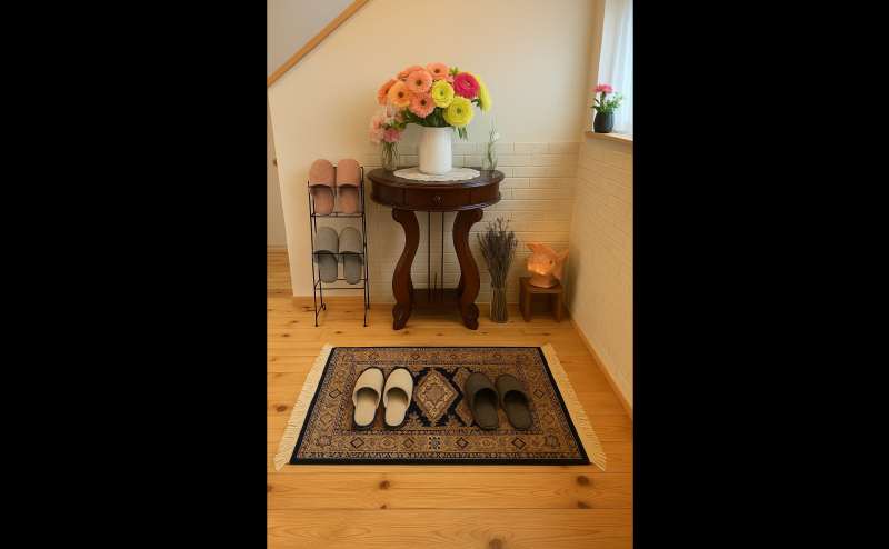 お客様をお迎えする玄関スペースです。花の彩りとやわらかな照明、心地よい香りと清潔感にこだわった空間づくりを心がけています。