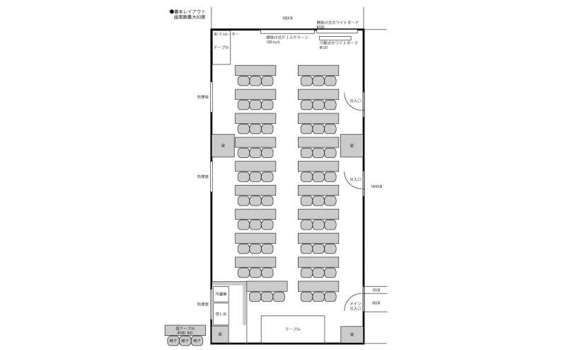 基本レイアウト　座席数3名掛け最大60席