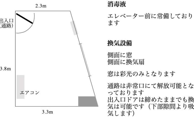 換気設備の案内図です。側面は窓ですが採光のみです