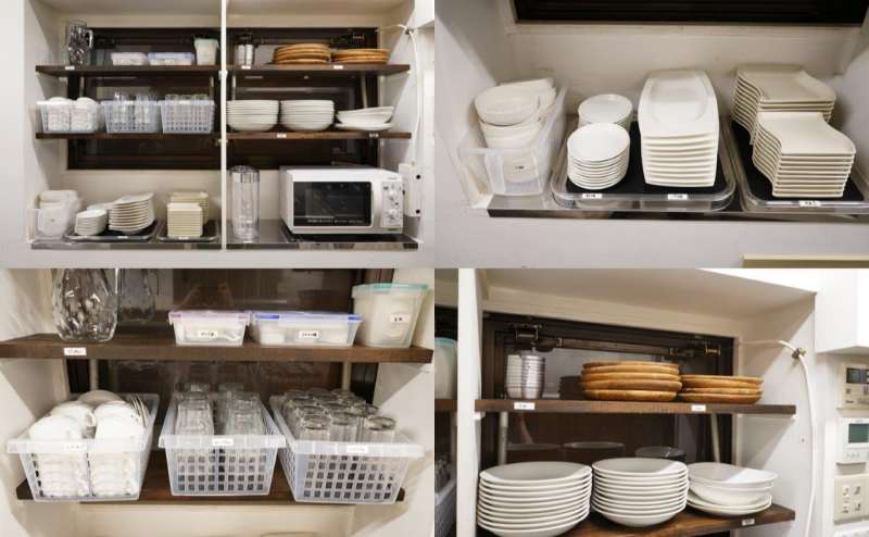 各種食器、グラス、カトラリー、ワインクーラー、水差し、灰皿、電子レンジも全て利用可能