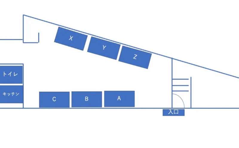デスクの配置図です。こちらからはA席をご予約いただけます