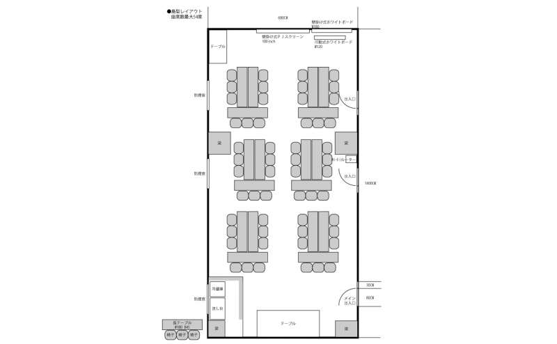 島型レイアウト　座席数最大54席