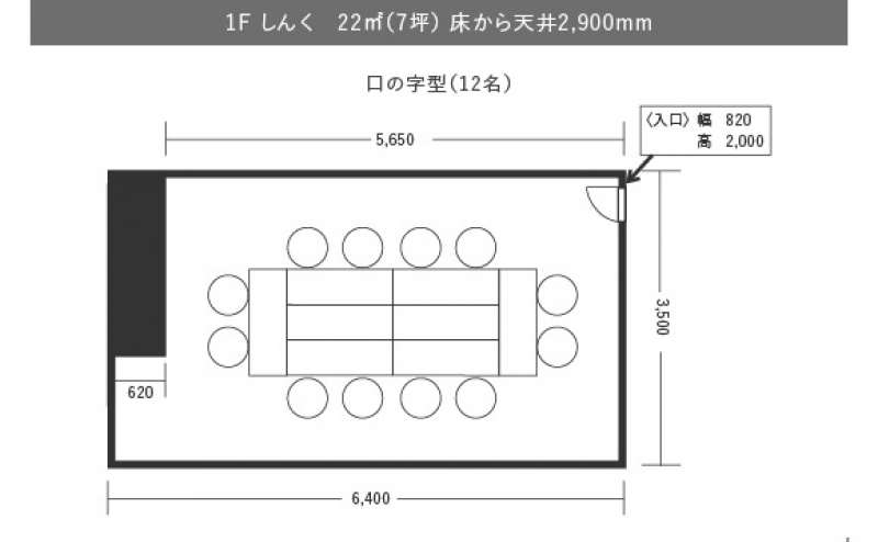 ロの字レイアウトの例です。窓があるので換気も簡単にできます