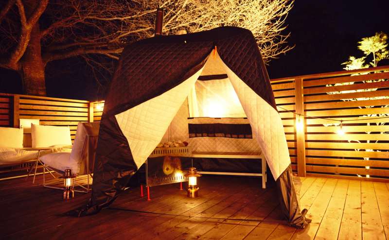 人気のテントサウナ。アウトドアでのサウナをお楽しみください