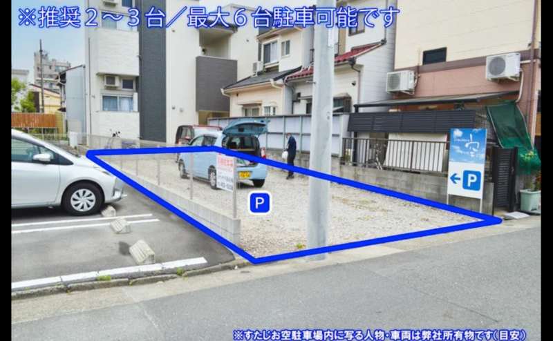 最大6台駐車可能ですが、2〜3台を推奨します