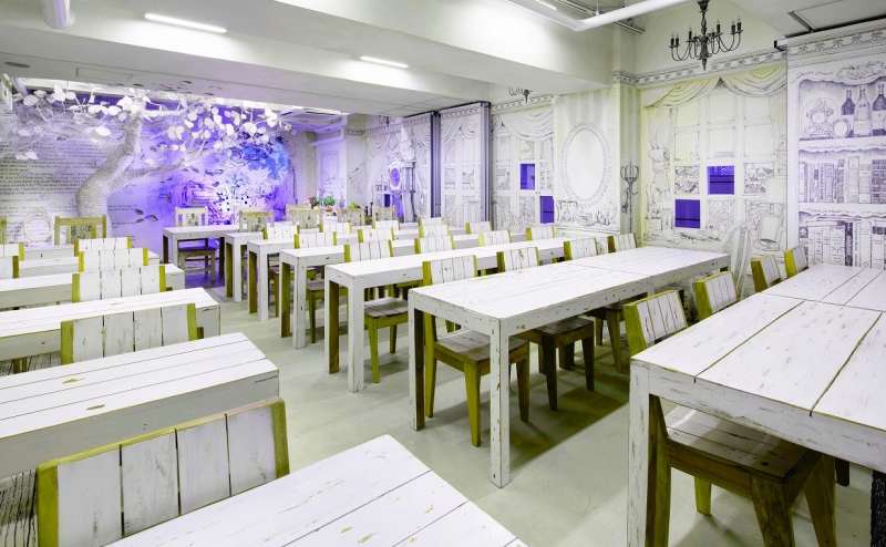 不思議の国のアリスモチーフで一面真っ白のお部屋になってます