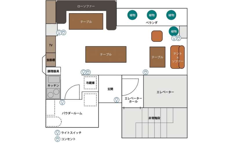 見取り図。38㎡の広々スペースです