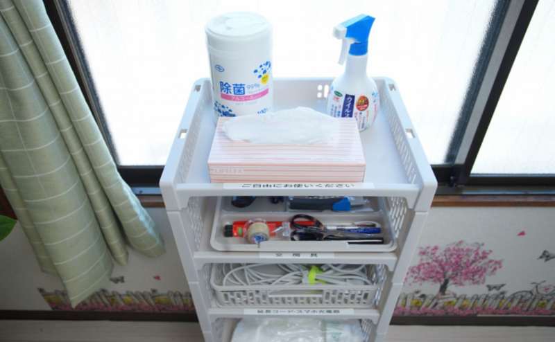 無料で文房具の貸し出しも行なっております。ゴミ袋もございます。ゴミのお持ち帰り時にご利用ください