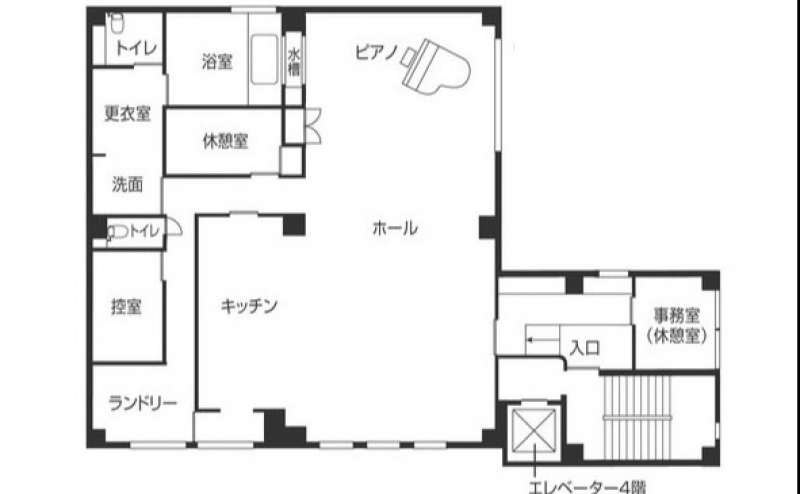 間取り図です。スペース内完全バリアフリーで車椅子、ベビーカー対応です