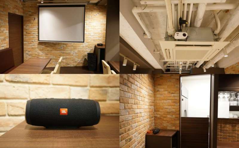 プロジェクターは、WiFi接続、Bluetooth接続、HDMI接続が可能。JBLのBluetoothスピーカーも利用可能。