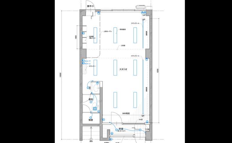 スタジオ間取り図です。50㎡の広々とした空間です