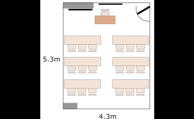 スクール形式のレイアウト例です。18名様収容可能です