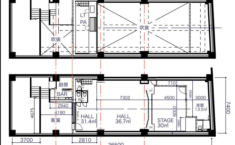 平面図です。スタンディングで300名様、着席で80名様がご入場いただけます