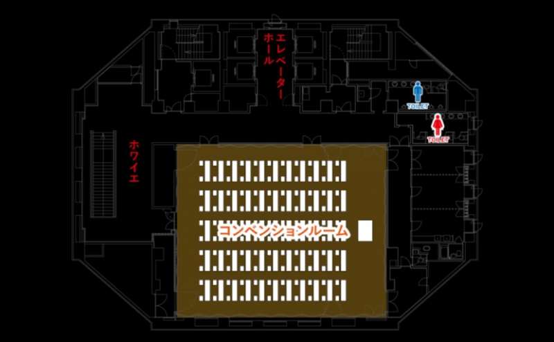コンベンションルームのあるフロアの見取り図です。ゆったりとしたホワイエが魅力的です