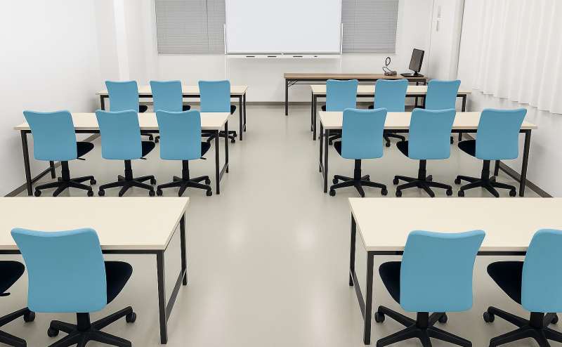 内観（全体）。オフィスチェア18脚＋補助椅子6個をご用意しております。