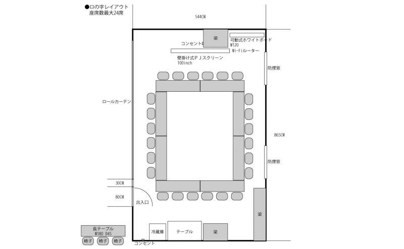 ロの字レイアウト　座席数最大24席