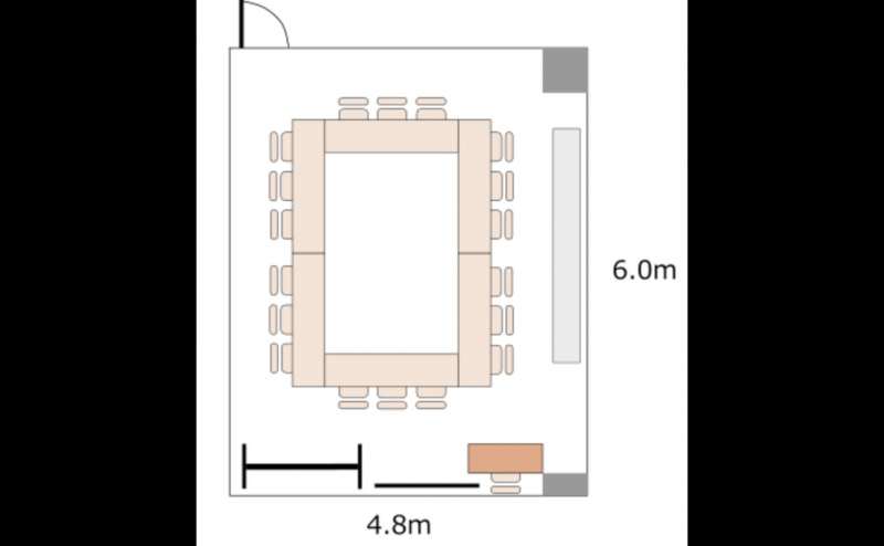 ロの字レイアウトの例です。ご利用可能なテーブルは6台です