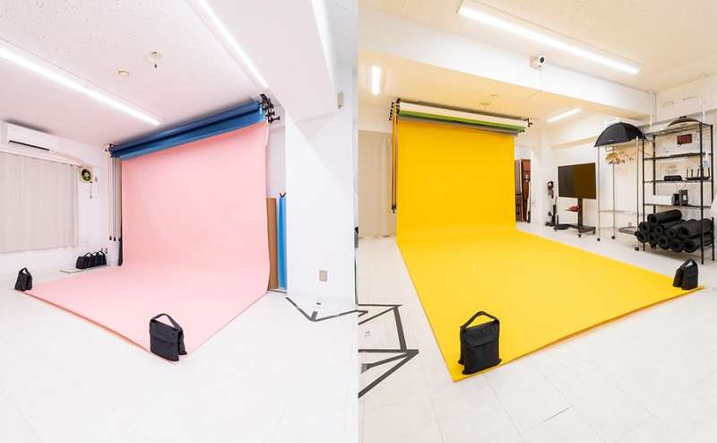 人気のピンクやイエローの背景紙。それ以外には赤や水色などもございます。