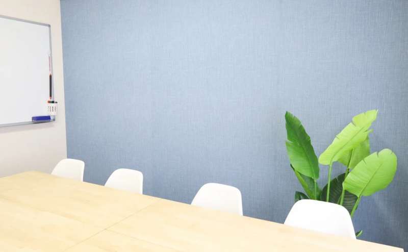 スモーキーブルーの壁がおしゃれ。写真や動画の撮影、動画の配信などにもご利用いただけます。Wi-Fi無料